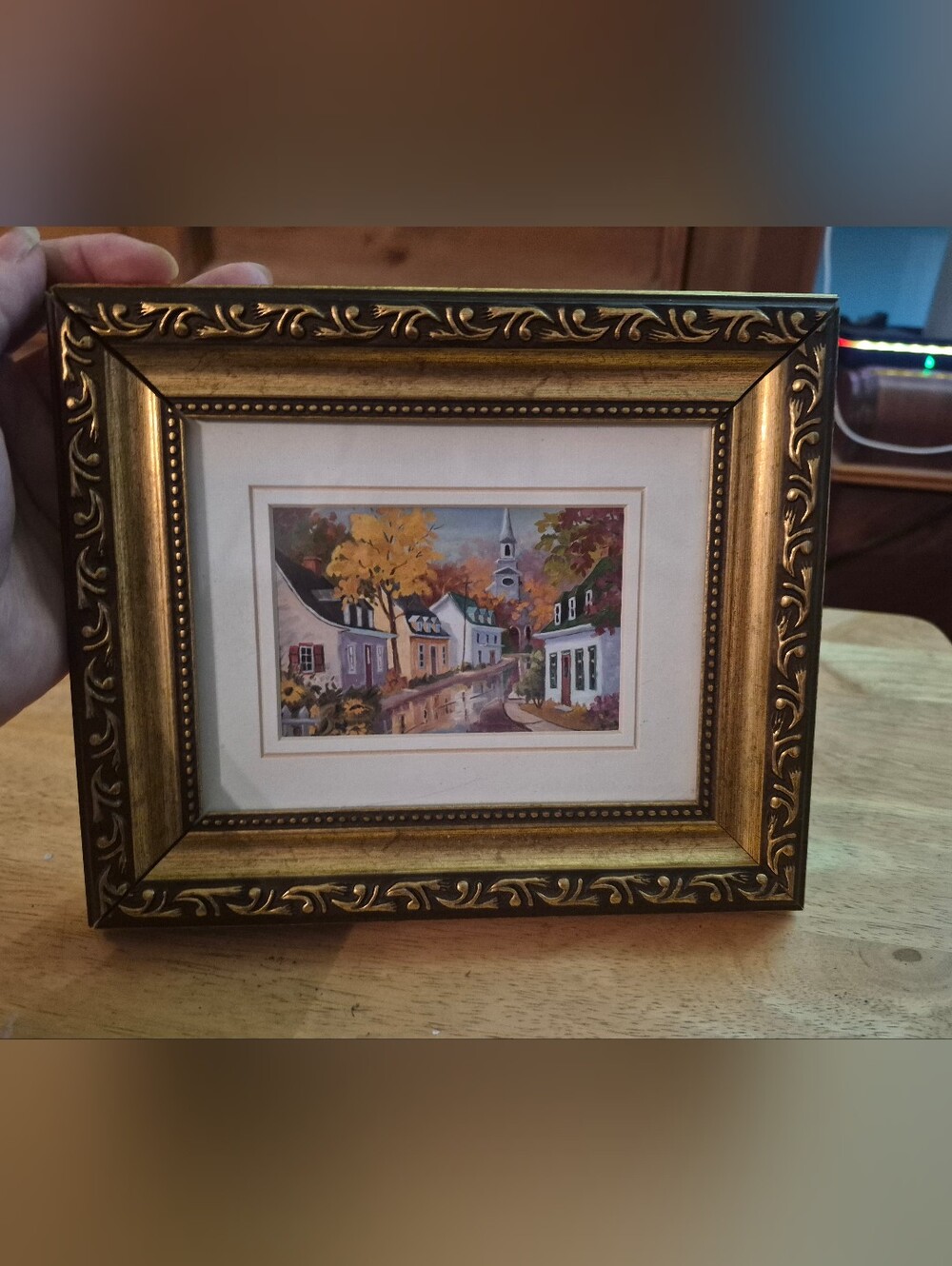 Vintage Quebec Village Framed Art Ornate Gold Gilded Frame